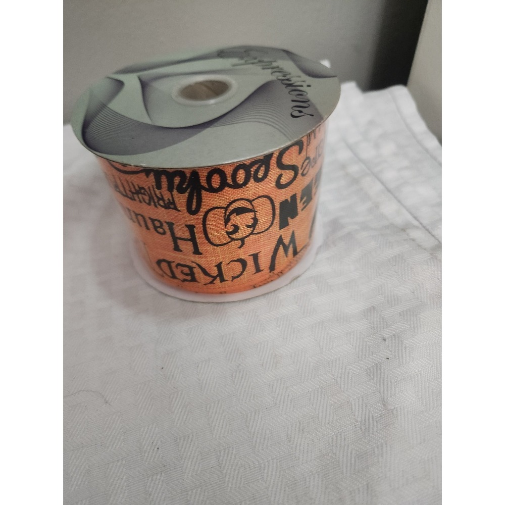 Expressions Orange Halloween Burlap Ribbon Spooky Wicked Haunted Text Spool